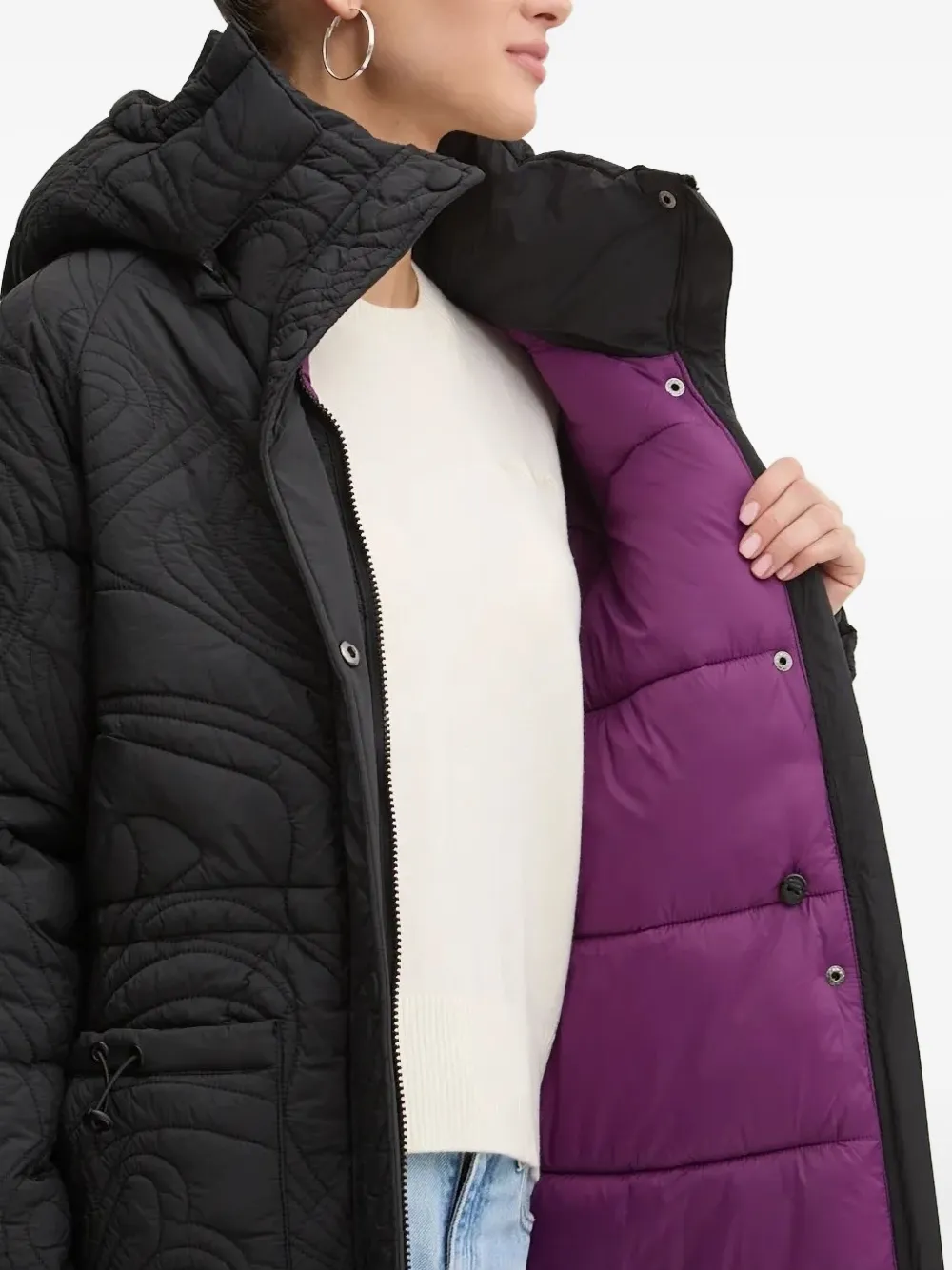 Desigual Quilted-pattern Padded Jacket In Black