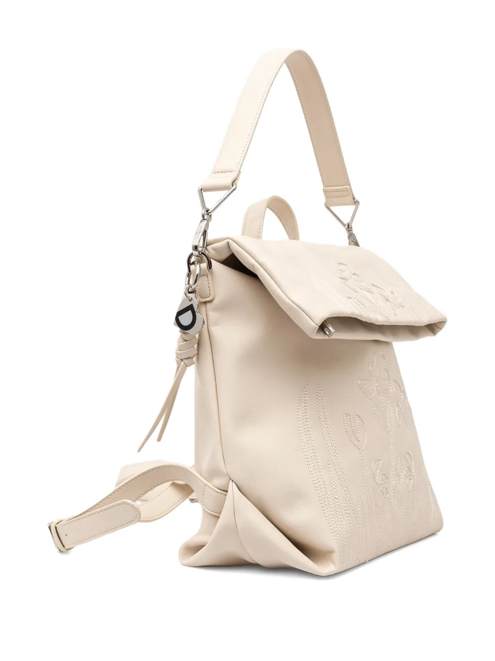 Desigual floral-embroidered roll-top backpack - Beige