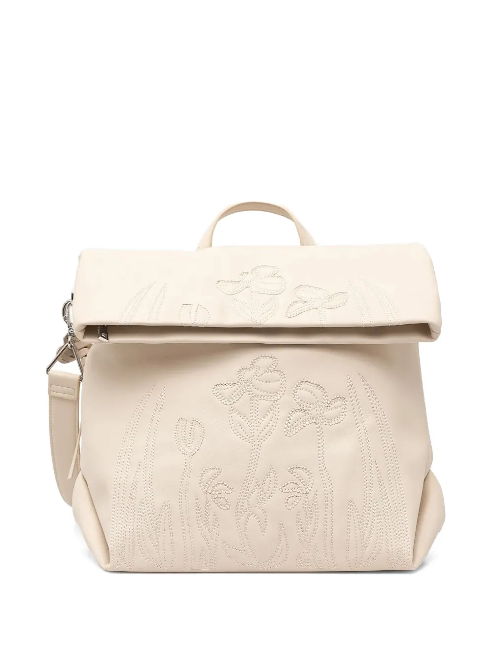 floral-embroidered roll-top backpack
