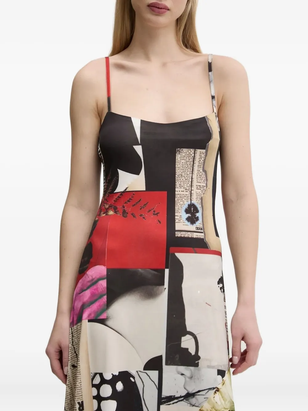 Desigual Patchwork-print Slip Midi Dress In Black
