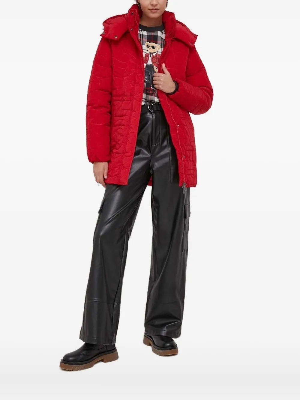 Desigual Tulip quilted hooded jacket Rood