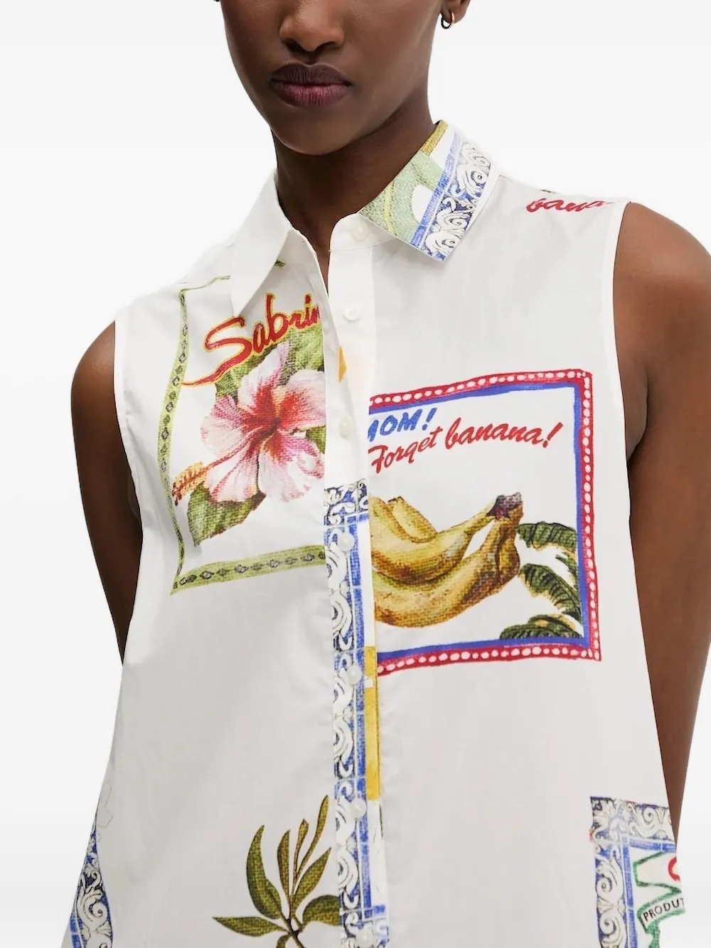 Desigual Mouwloze jurk met ruches Wit