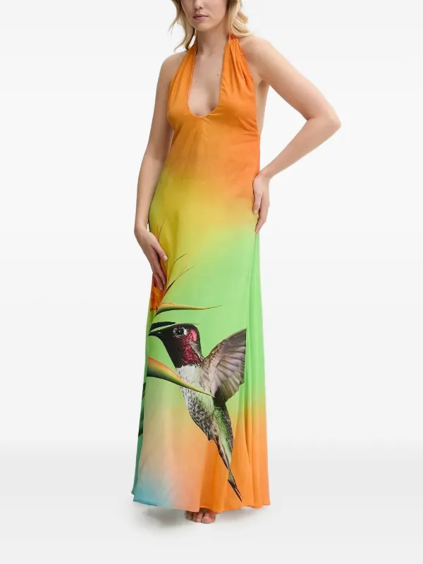 Desigual logo-print Maxi Dress Orange FARFETCH