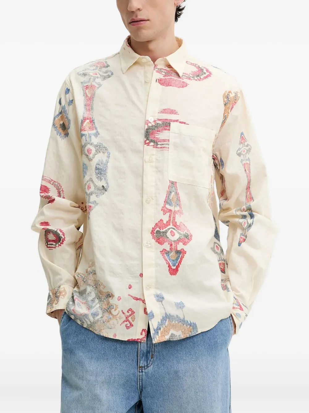 Desigual Abstract-print Pocket Shirt In Neutral