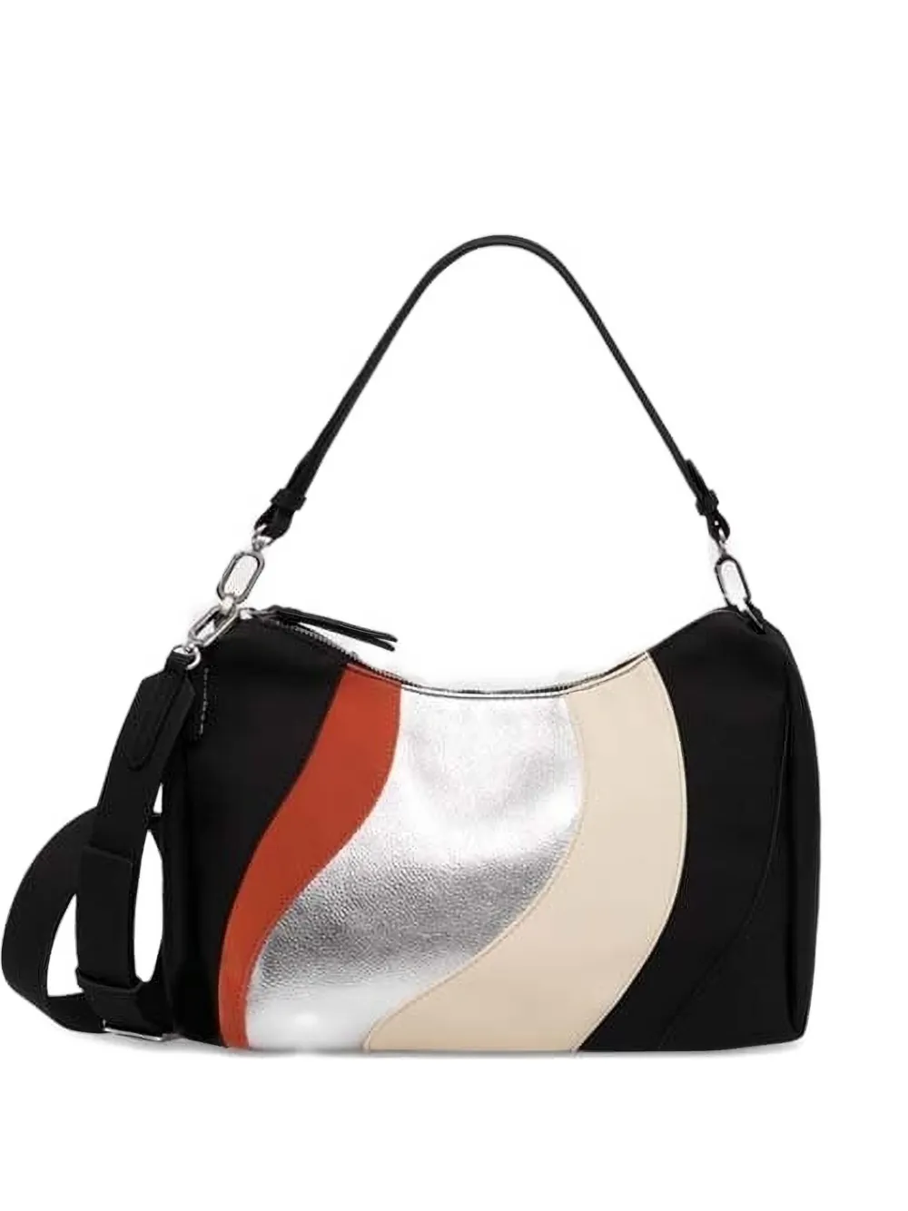 Desigual Metallic-detail Panelled Shoulder Bag In Black