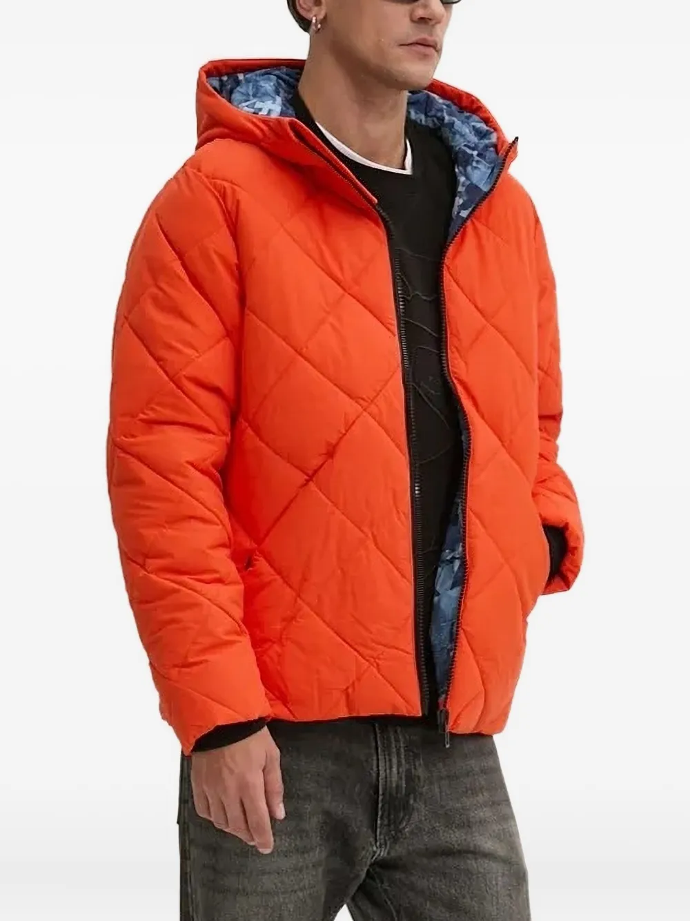 Desigual Quilted Hooded Jacket In Orange