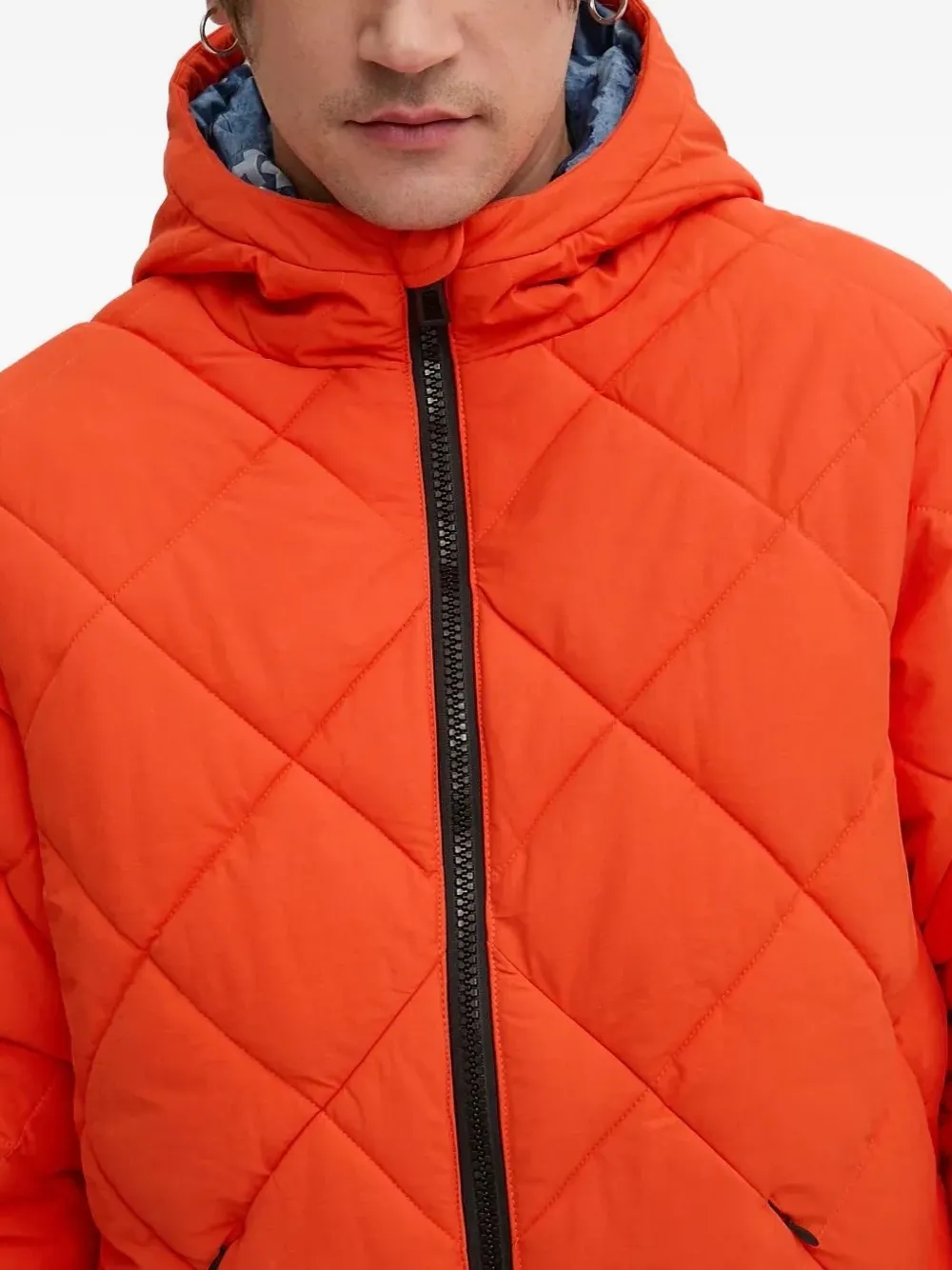 Desigual Quilted Hooded Jacket In Orange
