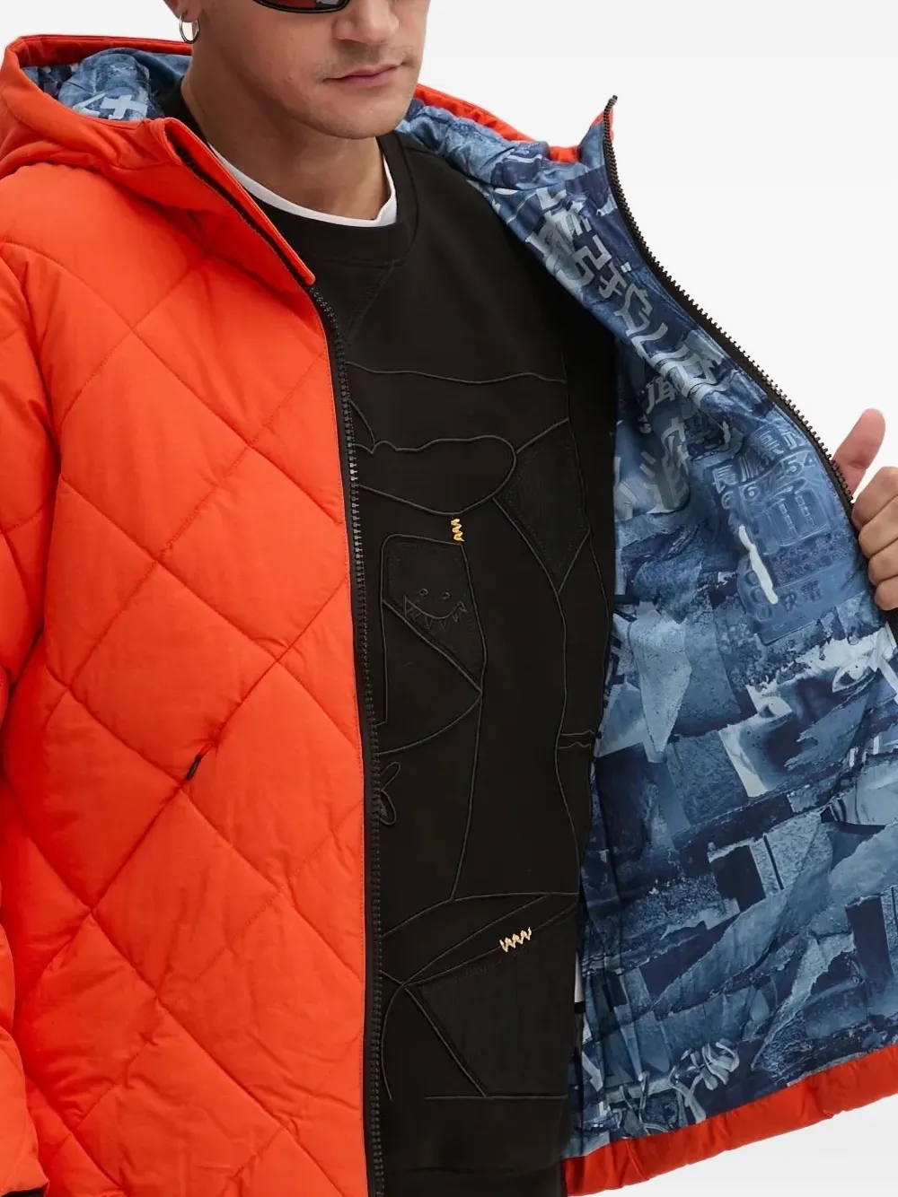 Desigual Quilted Hooded Jacket In Orange