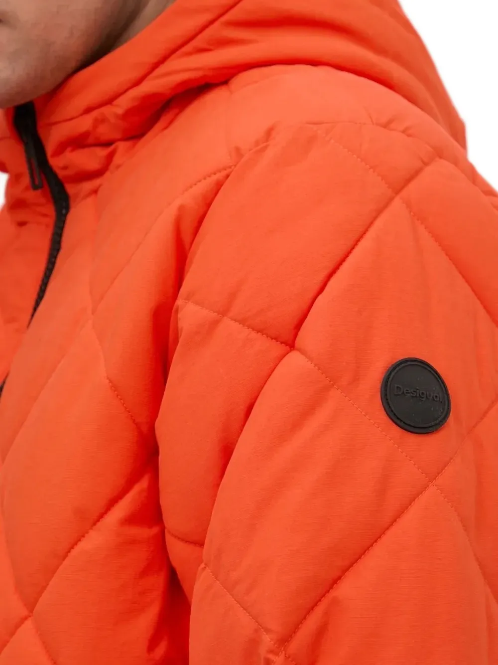 Desigual Quilted Hooded Jacket In Orange