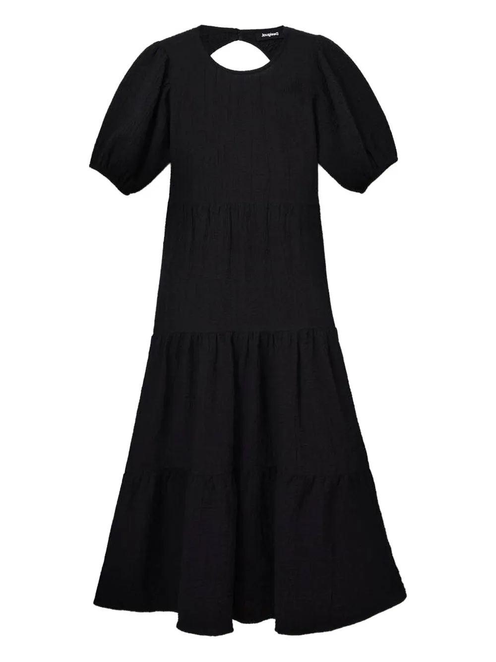 Desigual Puff-sleeve Open-back Midi Dress In Black