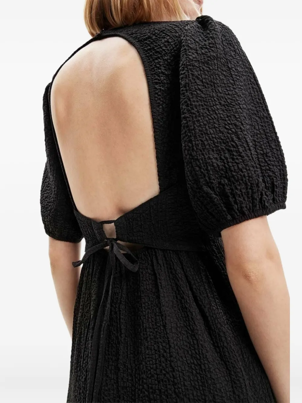 Desigual Puff-sleeve Open-back Midi Dress In Black