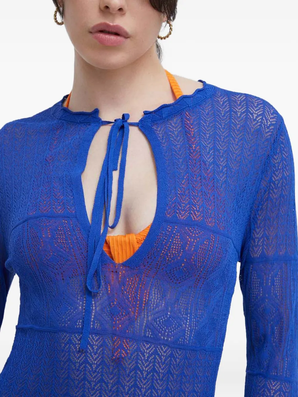 Desigual Gebreide strandjurk met gestrikte hals Blauw