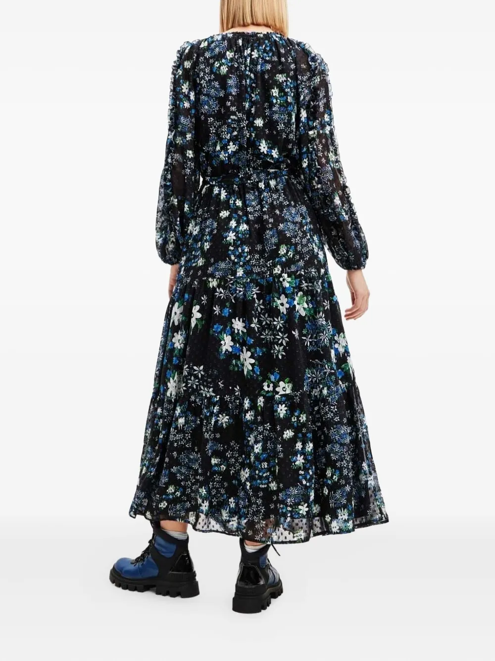 Desigual Midi-jurk met ruches en bloemenprint Zwart