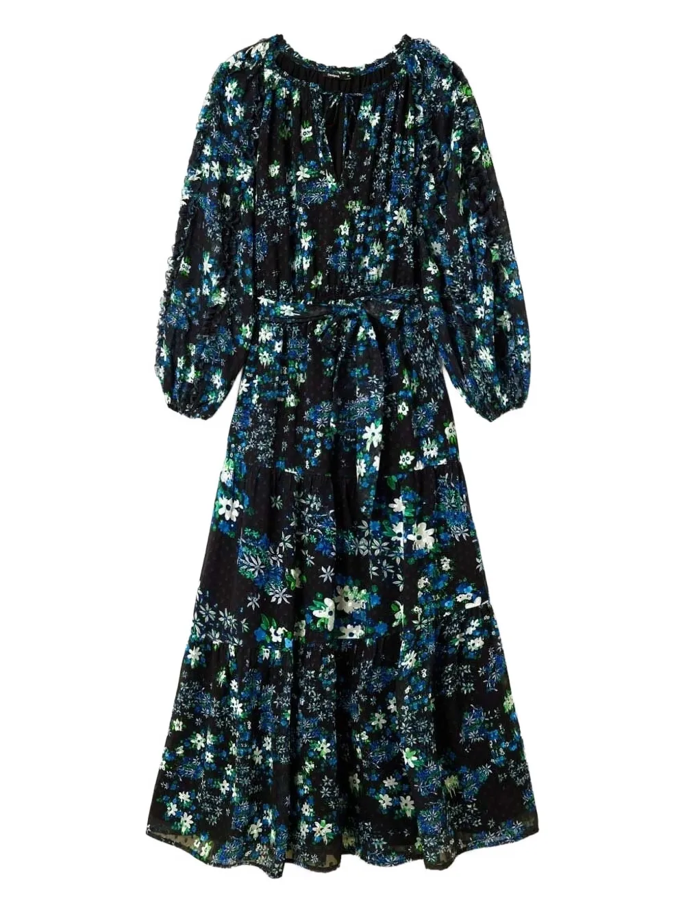 Desigual Midi-jurk met ruches en bloemenprint Zwart