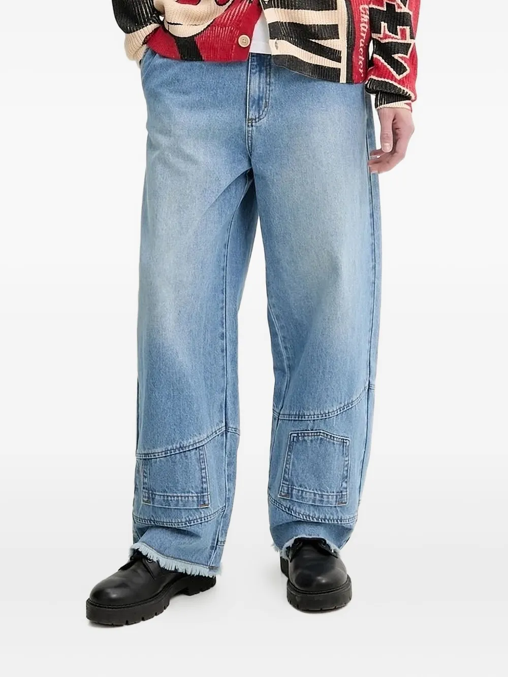 Desigual panelled frayed jeans Blauw