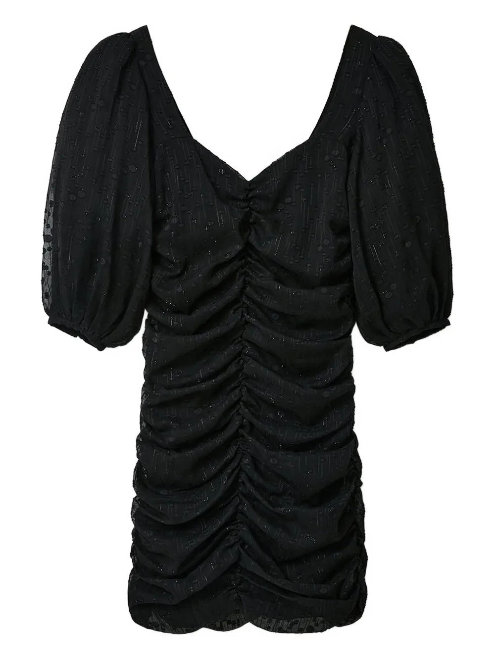 Desigual puff-sleeve ruched mini dress Zwart