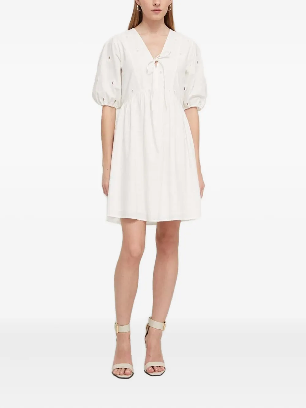 Desigual Mini-jurk met pofmouwen en ringlets Wit