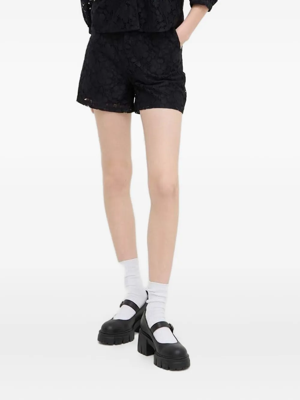 Desigual Floral Laced Shorts In Black