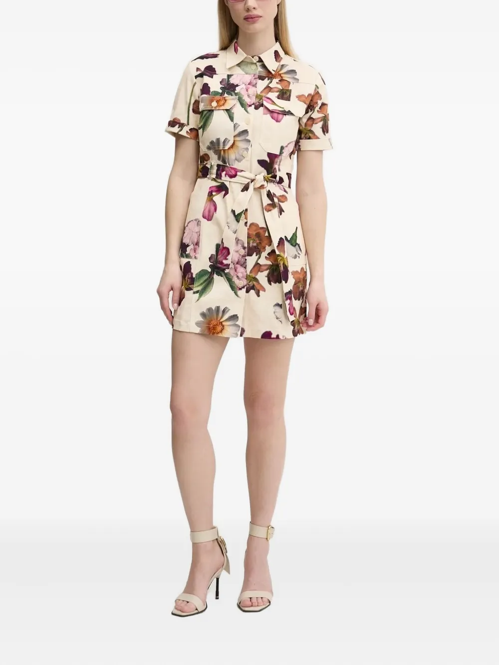 Desigual floral-print belted shirt mini dress Beige