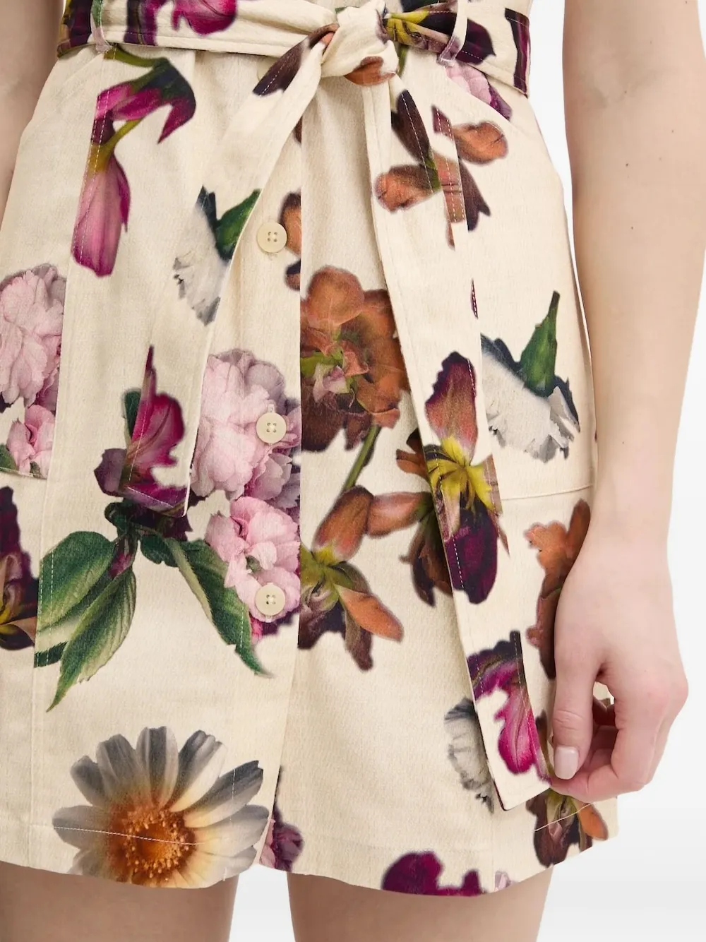 Desigual floral-print belted shirt mini dress Beige