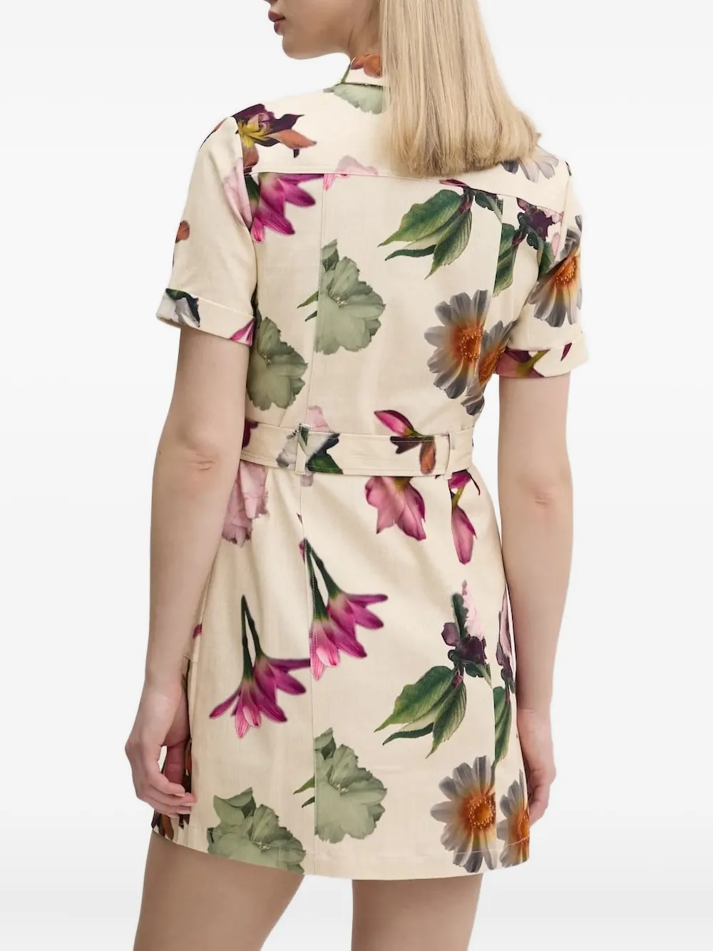 Desigual floral-print belted shirt mini dress Beige