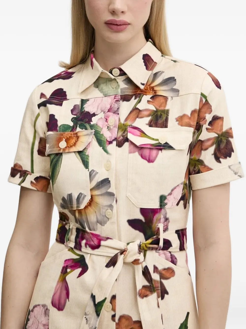 Desigual floral-print belted shirt mini dress Beige