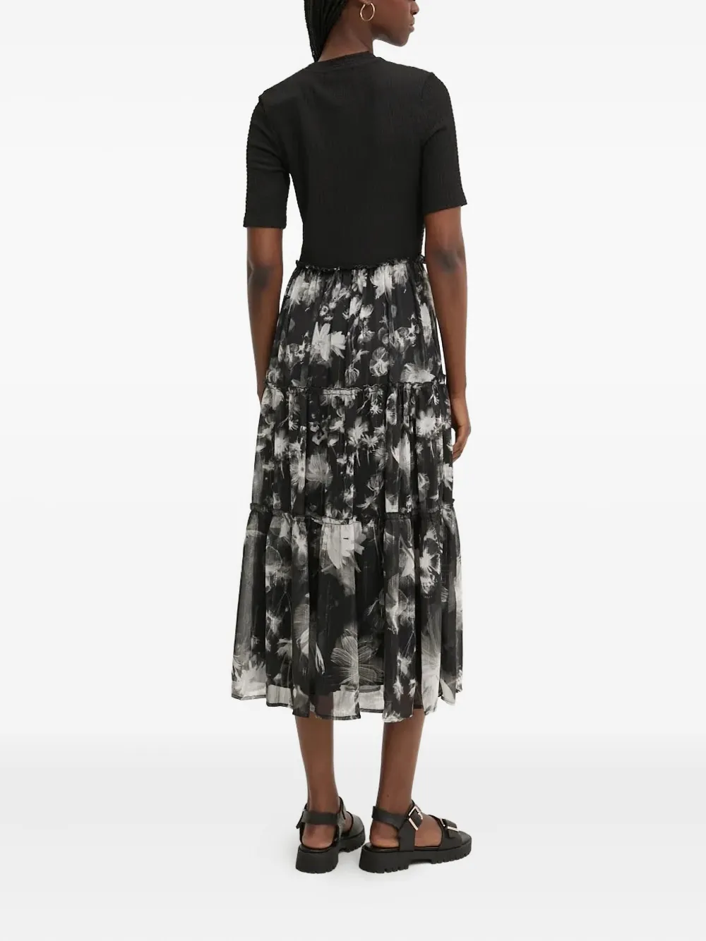 Desigual floral-print tiered midi dress - Zwart