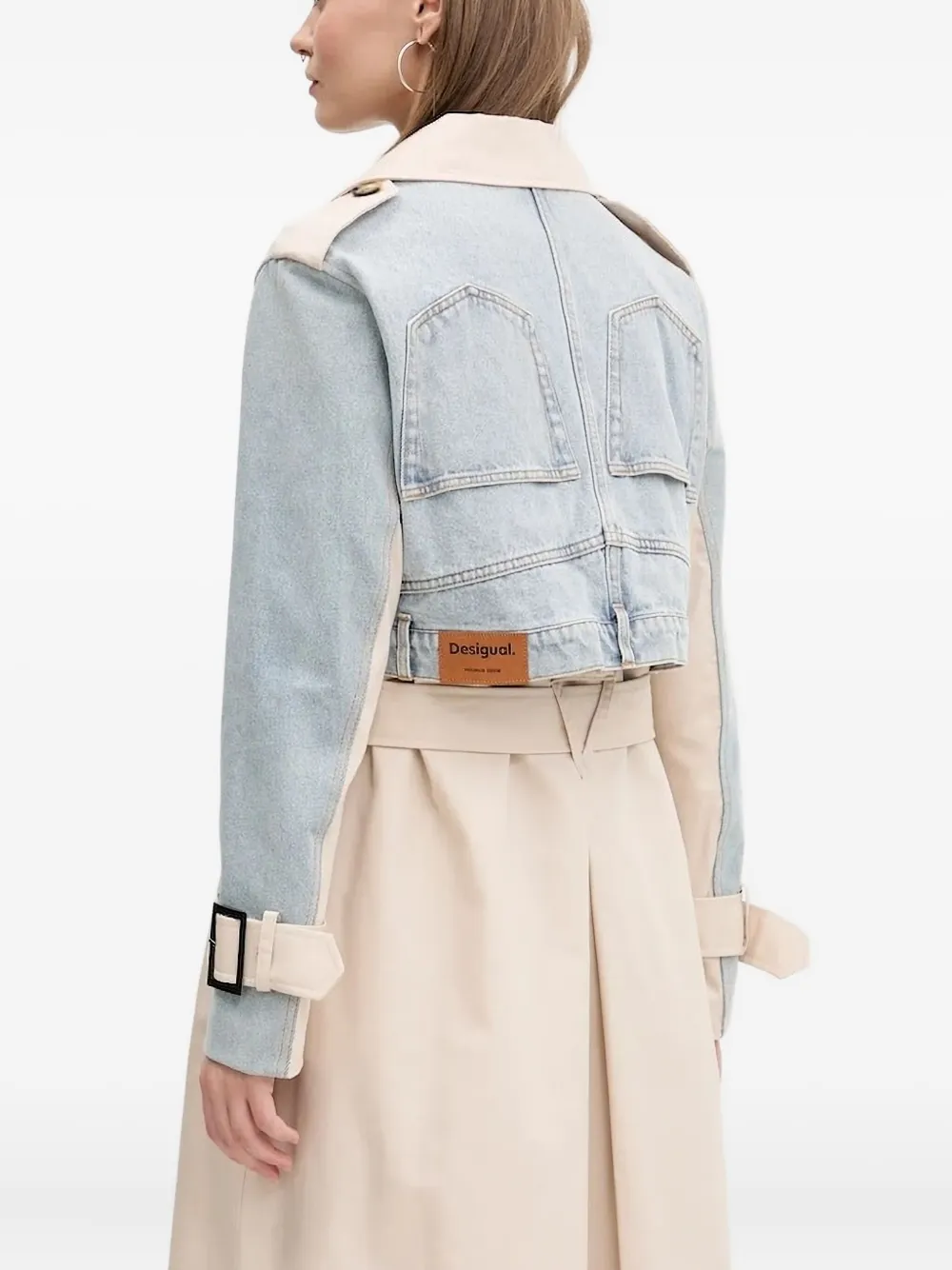 Desigual Trenchcoat met denim vlakken en ceintuur Blauw