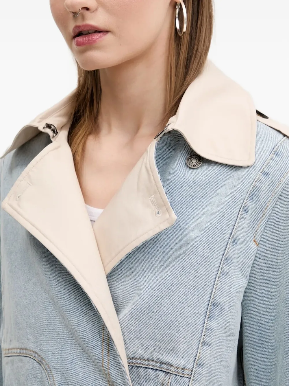 Desigual Trenchcoat met denim vlakken en ceintuur Blauw