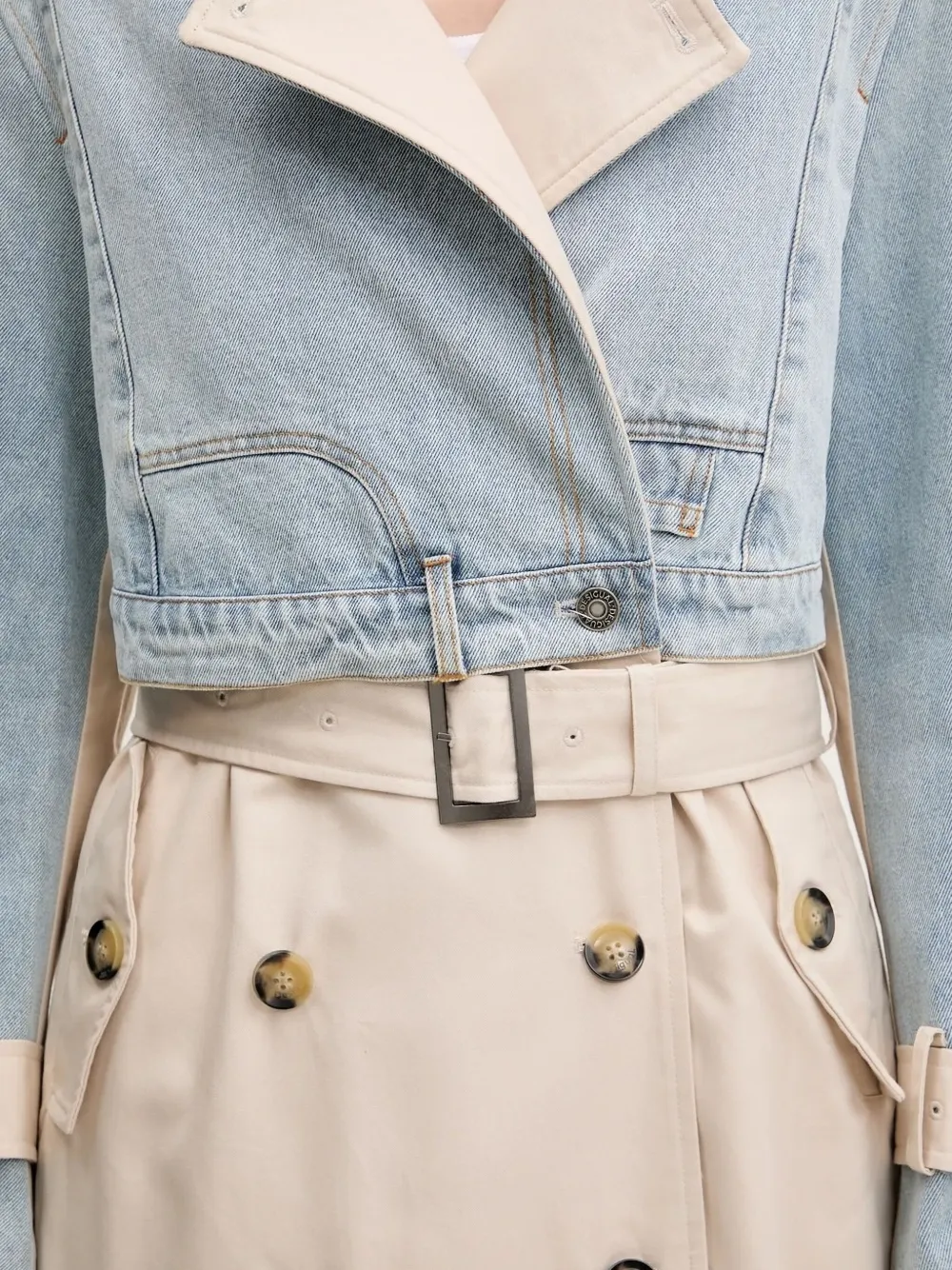 Desigual Trenchcoat met denim vlakken en ceintuur Blauw