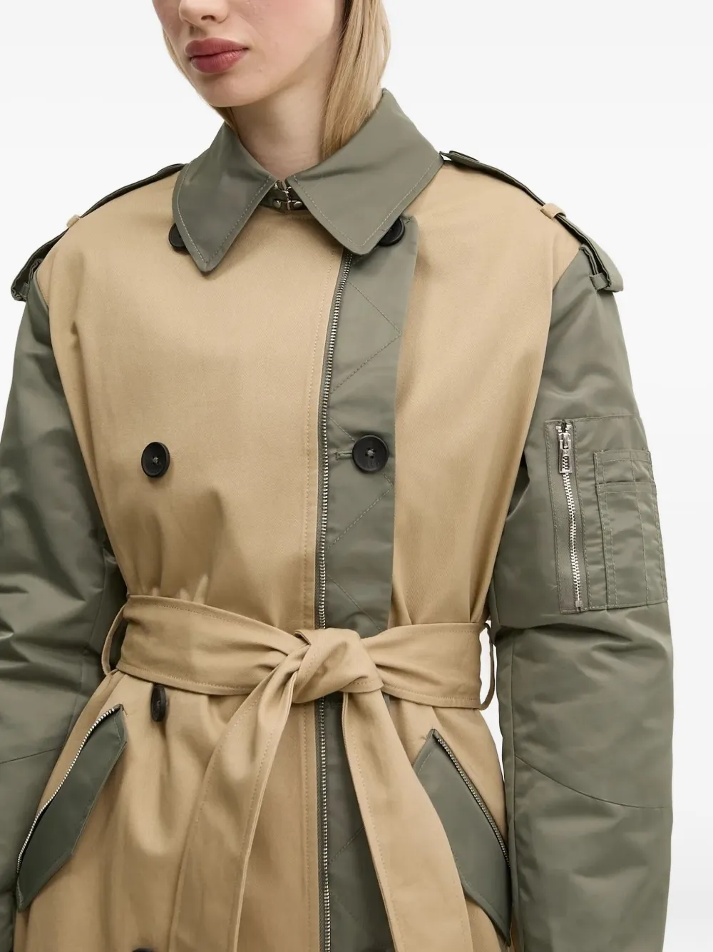 Desigual Double-breasted Bomber-sleeve Trench Coat In Green