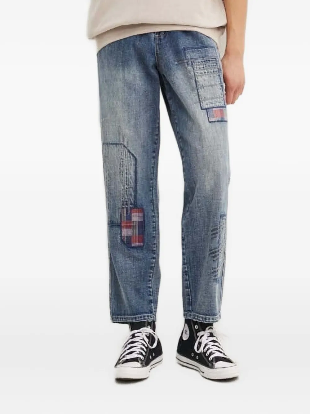 Desigual Patchwork Panel Jeans In Blue