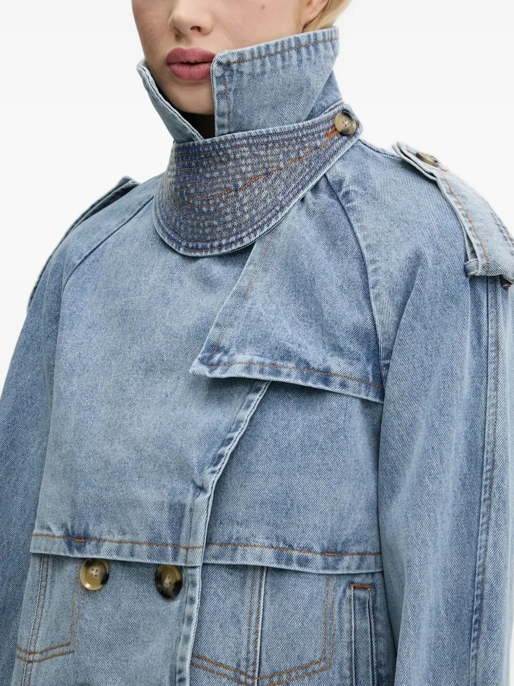 Desigual Embellished Double-breasted Denim Jacket In Blue