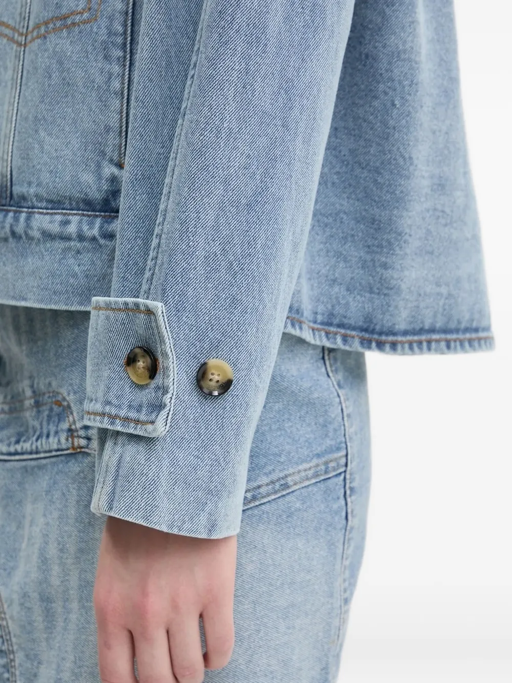 Desigual Embellished Double-breasted Denim Jacket In Blue