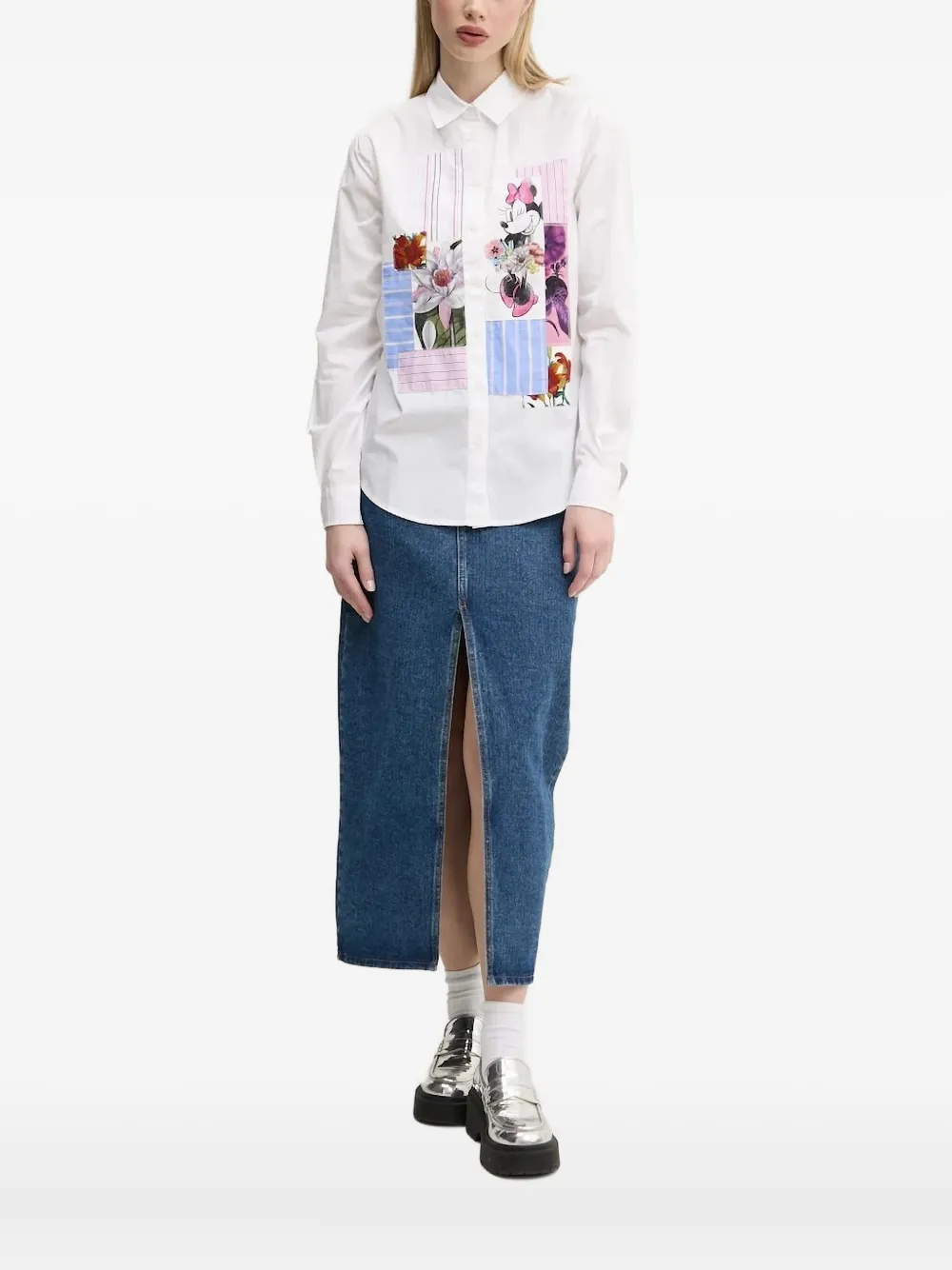Desigual Minnie Mouse blouse met patchwork Wit