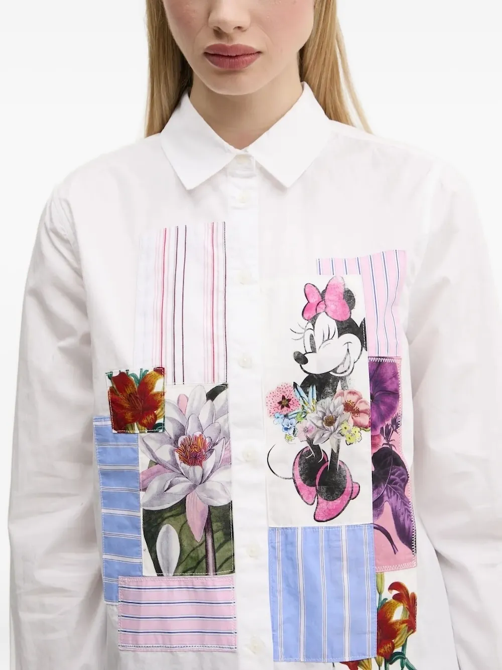 Desigual Minnie Mouse blouse met patchwork Wit