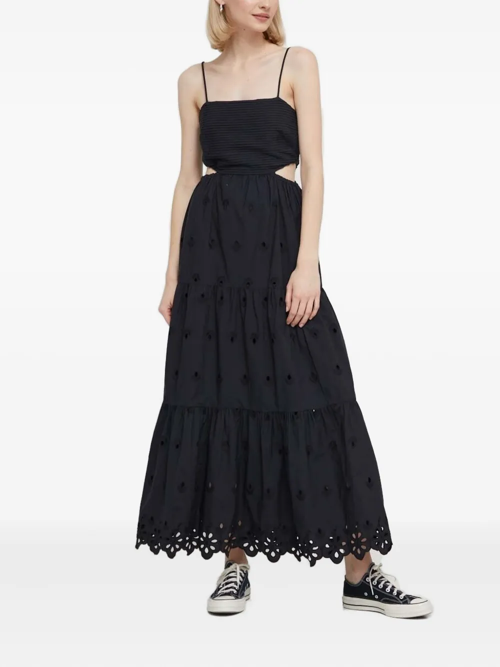 Desigual Gelaagde maxi-jurk met geborduurde ringlets Zwart