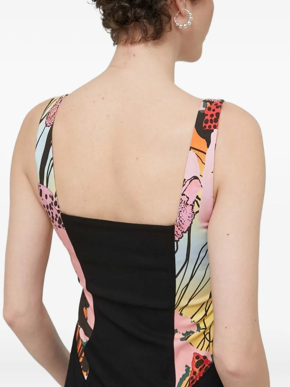 Desigual Mini-jurk met vlakken met bloemen en vierkante hals Zwart