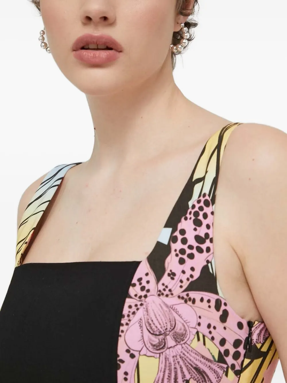 Desigual Mini-jurk met vlakken met bloemen en vierkante hals Zwart