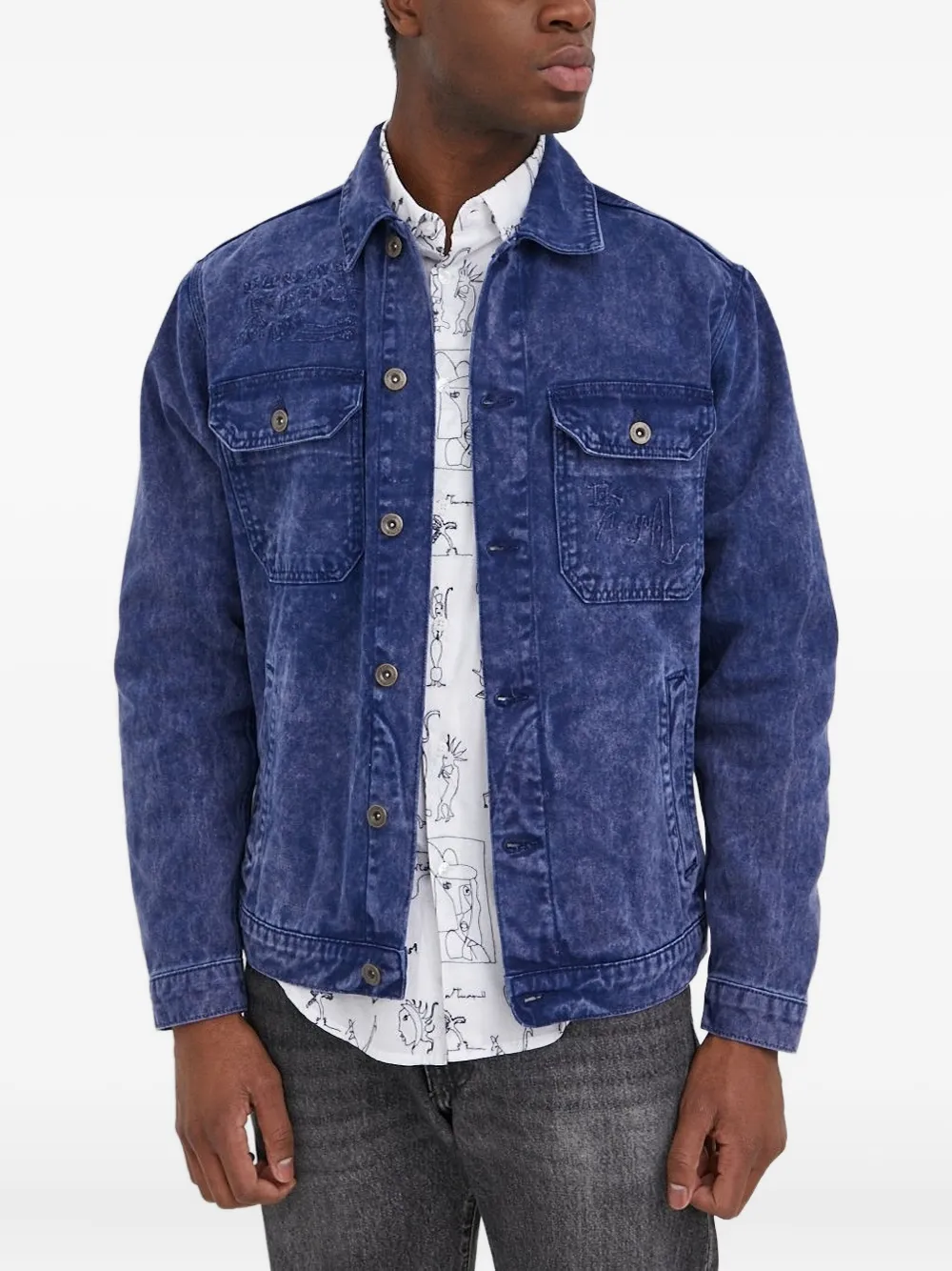 Desigual Embroidered Denim Jacket In Blue