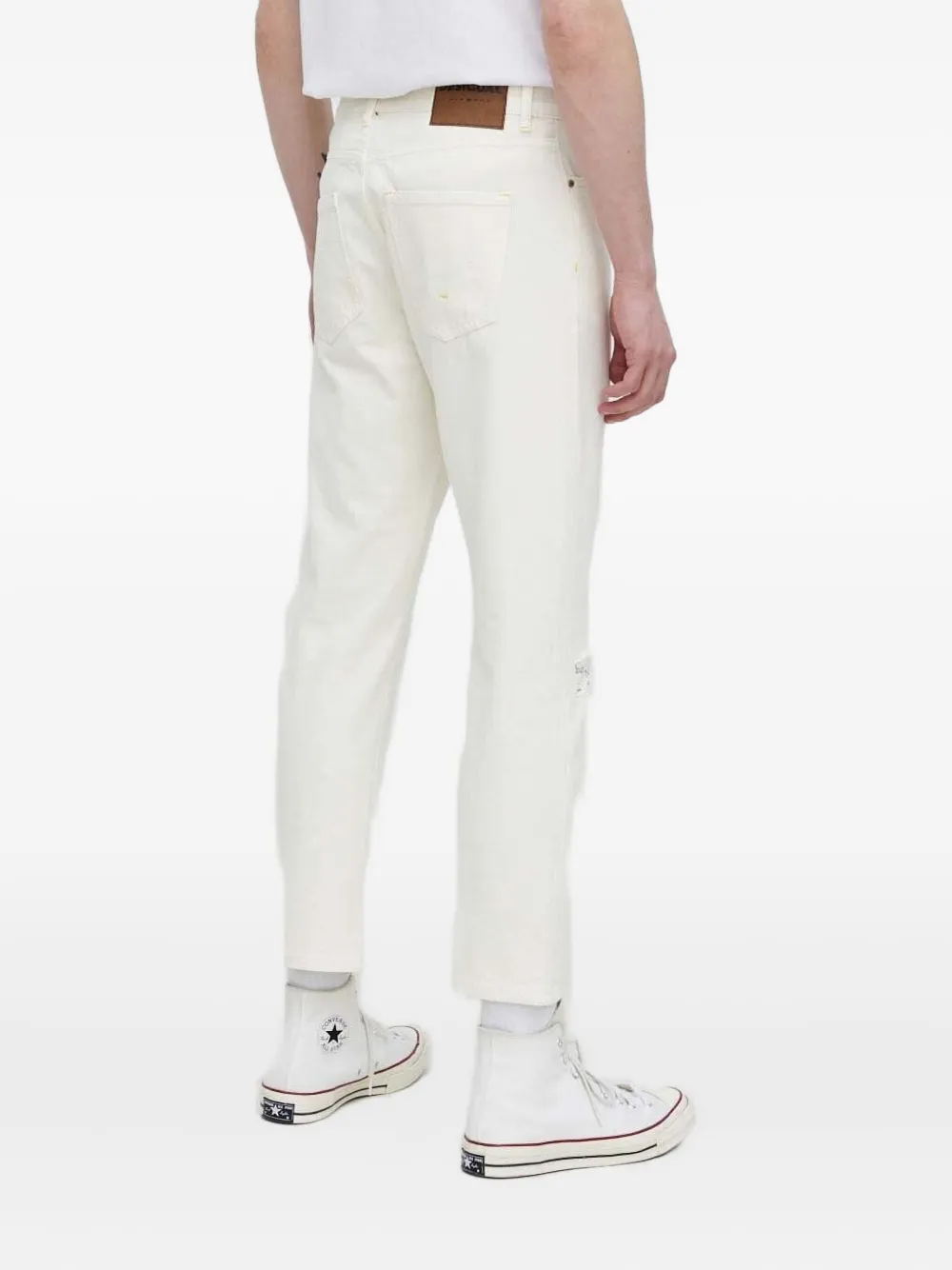 Desigual Distressed Logo-patch Jeans In Neutral
