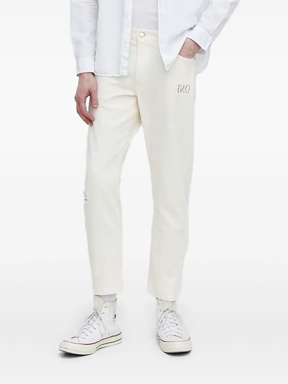 Desigual distressed logo-patch jeans | Neutrals | Image 1