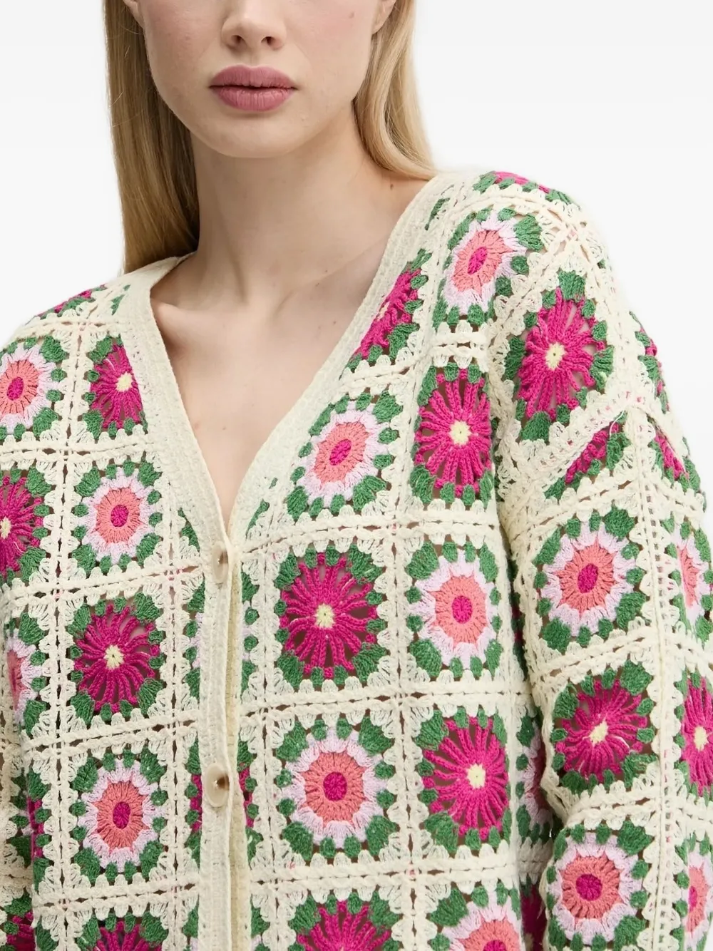 Desigual Gehaakt vest met bloemen Beige