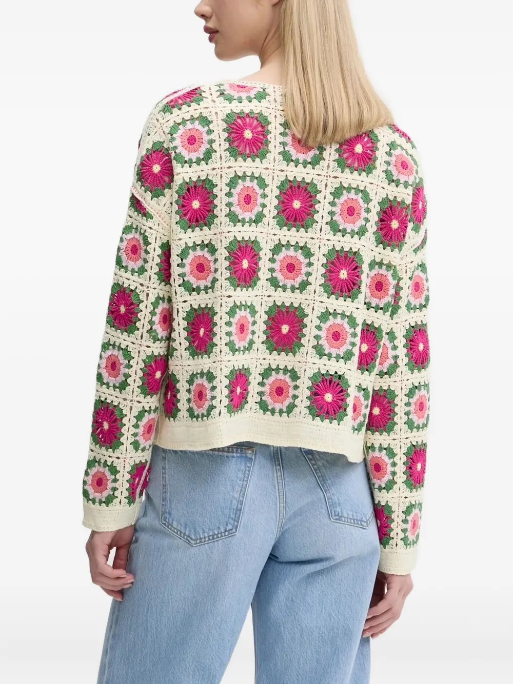 Desigual Gehaakt vest met bloemen Beige