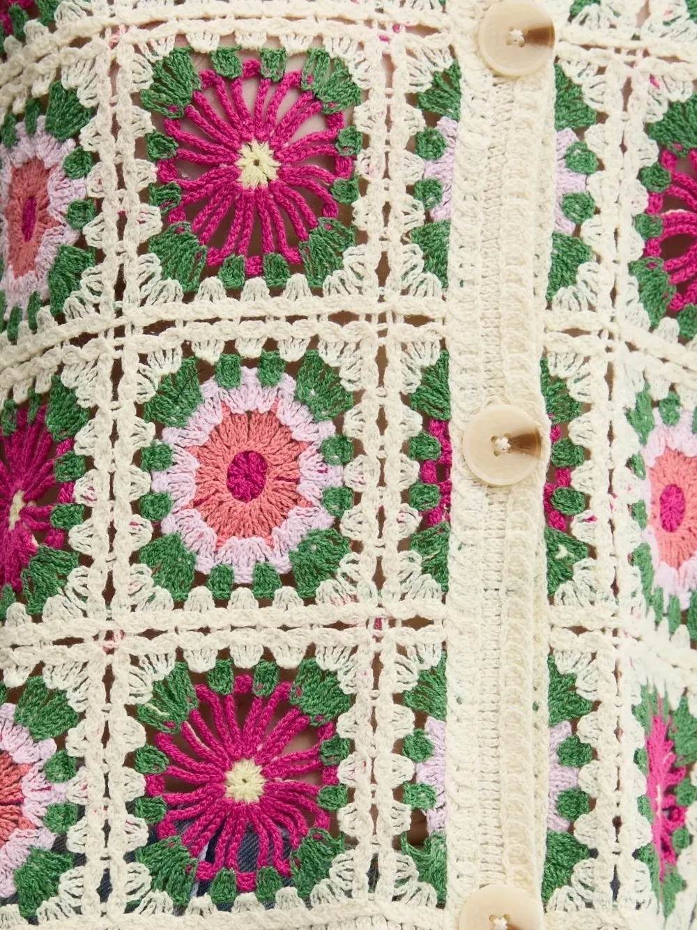 Desigual Gehaakt vest met bloemen Beige