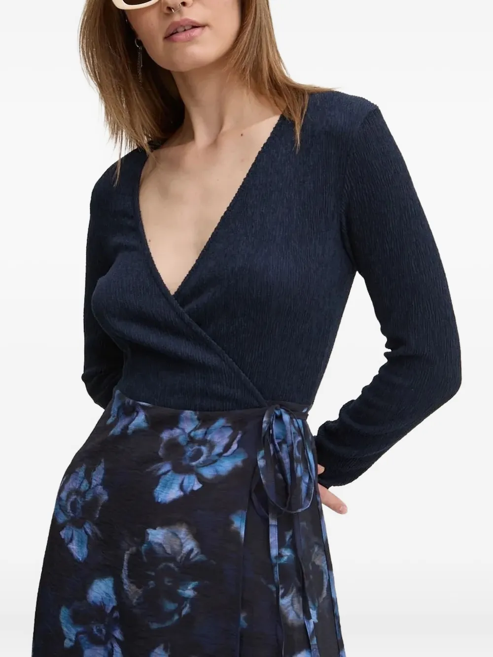 Desigual Wrap Floral-print Midi Dress In Multi