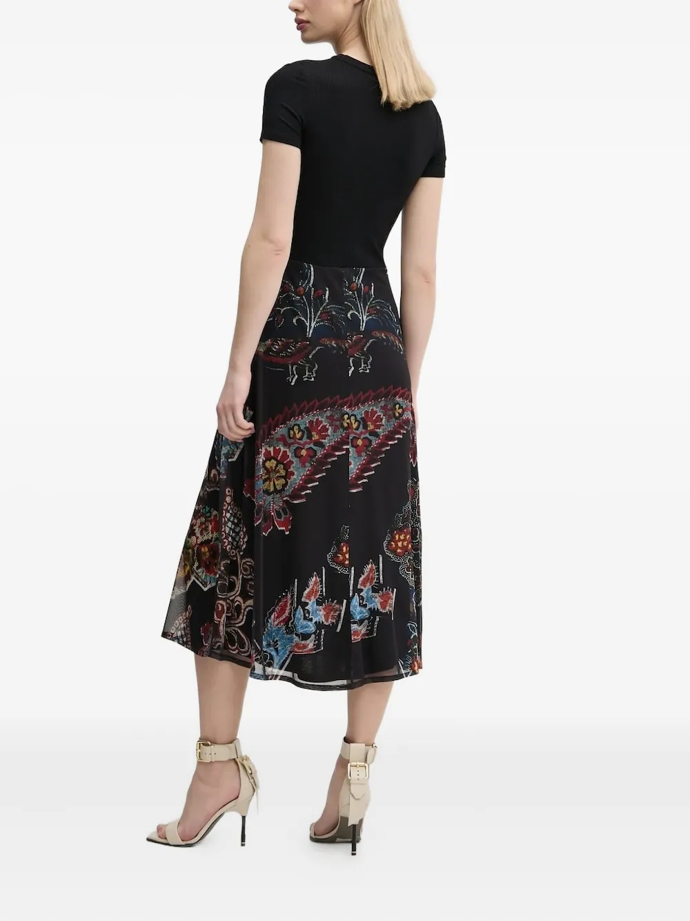 Desigual Mixed Media Midi Dress In Black