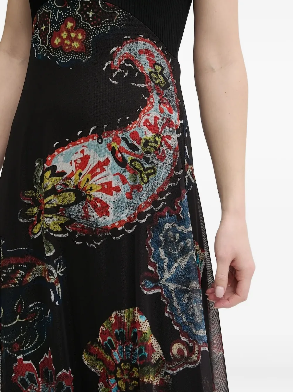 Desigual Mixed Media Midi Dress In Black
