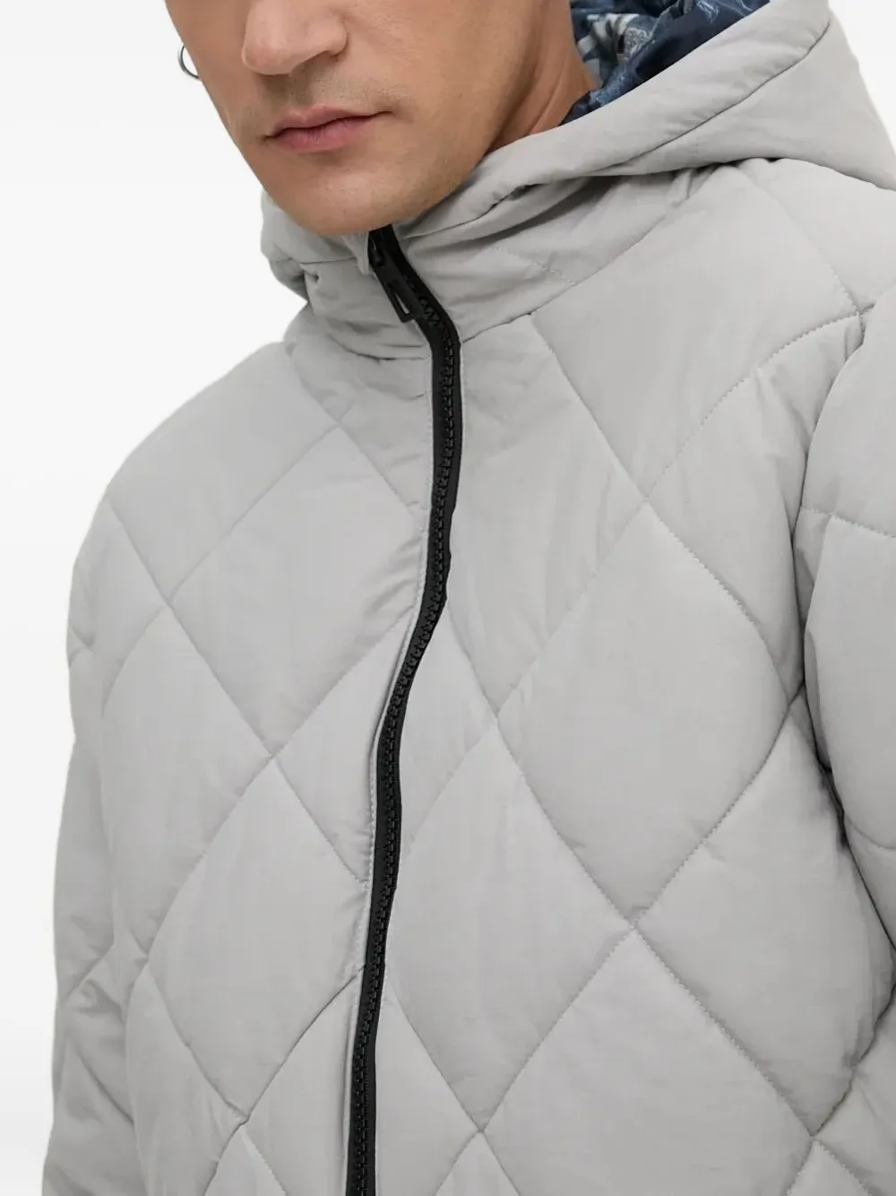 Desigual Diamond-pattern Reversible Padded Jacket In Gray