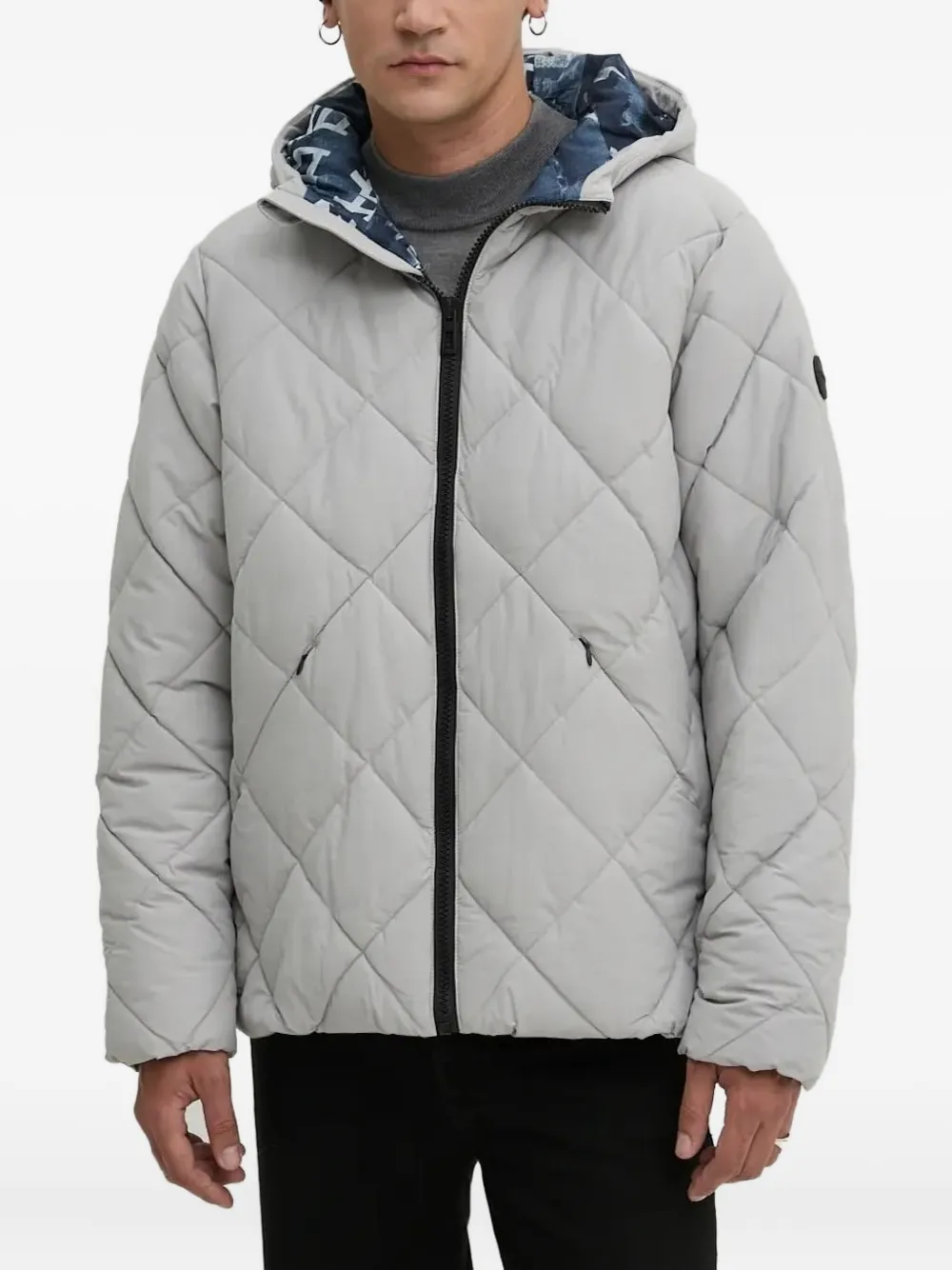 Desigual Diamond-pattern Reversible Padded Jacket In Gray
